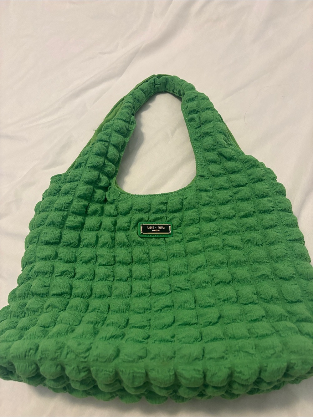 Saint + Sofia Kelly Green Soho Shoulder Tote Bag bubble quilted boho contempo